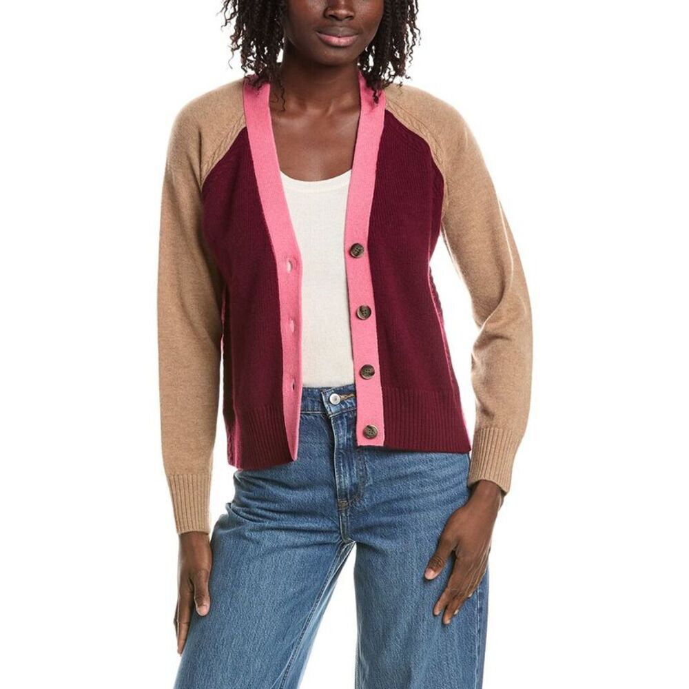 &Isla Womens  Brianna Colorblock 100% Cashmere Sweater, Red